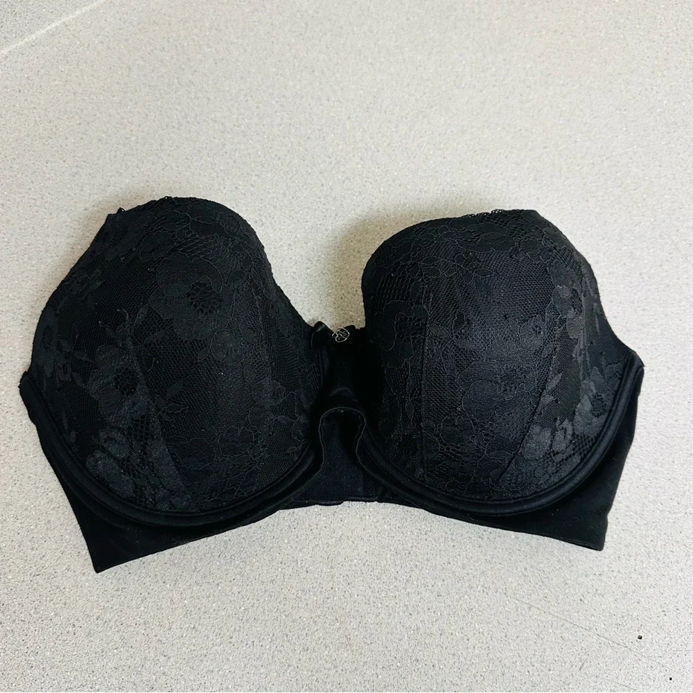Victorias Secret Push‎ Up Bra Size 34DD Wired Black Floral Lace Full Coverage